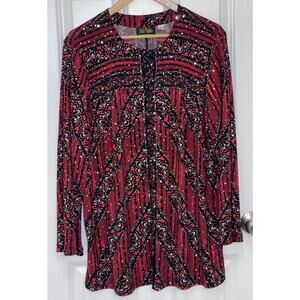 Bob Mackie Wearable Art‎ Top Tunic Women’s Red Black Rhinestones Embellished 1X